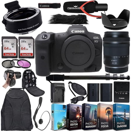 Canon EOS R5 Mirrorless Digital Camera with RF 24-105mm STM Lens and Mount Adapter EF-EOS R Bundle + Deluxe Accessories Kit