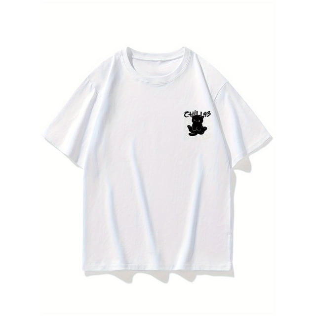 Men's Casual Cotton T-Shirt with Cute Cat Print - Breathable, Loose Fit Summer Tee