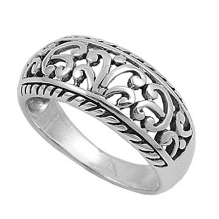 - Wide Filigree Floral Oxidized Vintage Ring ( Sizes 4 5 6 7 8 9 10 11 ) .925 Sterling Silver Band Rings by Sac Silver (Size 7)