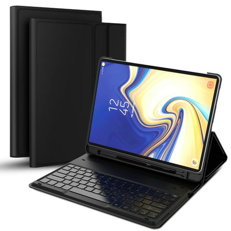 Keyboard For Tab 4 7 Inch Samsung Galaxy Tab S4 10.5 inch T830 Separable Tablet USA Bluetooth Keyboard Leather Case Unique Stripe Design with Pen Holder (Black) ()