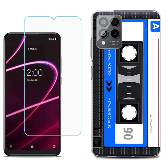 Slim-Fit Gel TPU Phone Case for T-Mobile Revvl 6 Pro 5G, with Tempered Glass Screen Protector, by OneToughShield ® - Cassette Blue