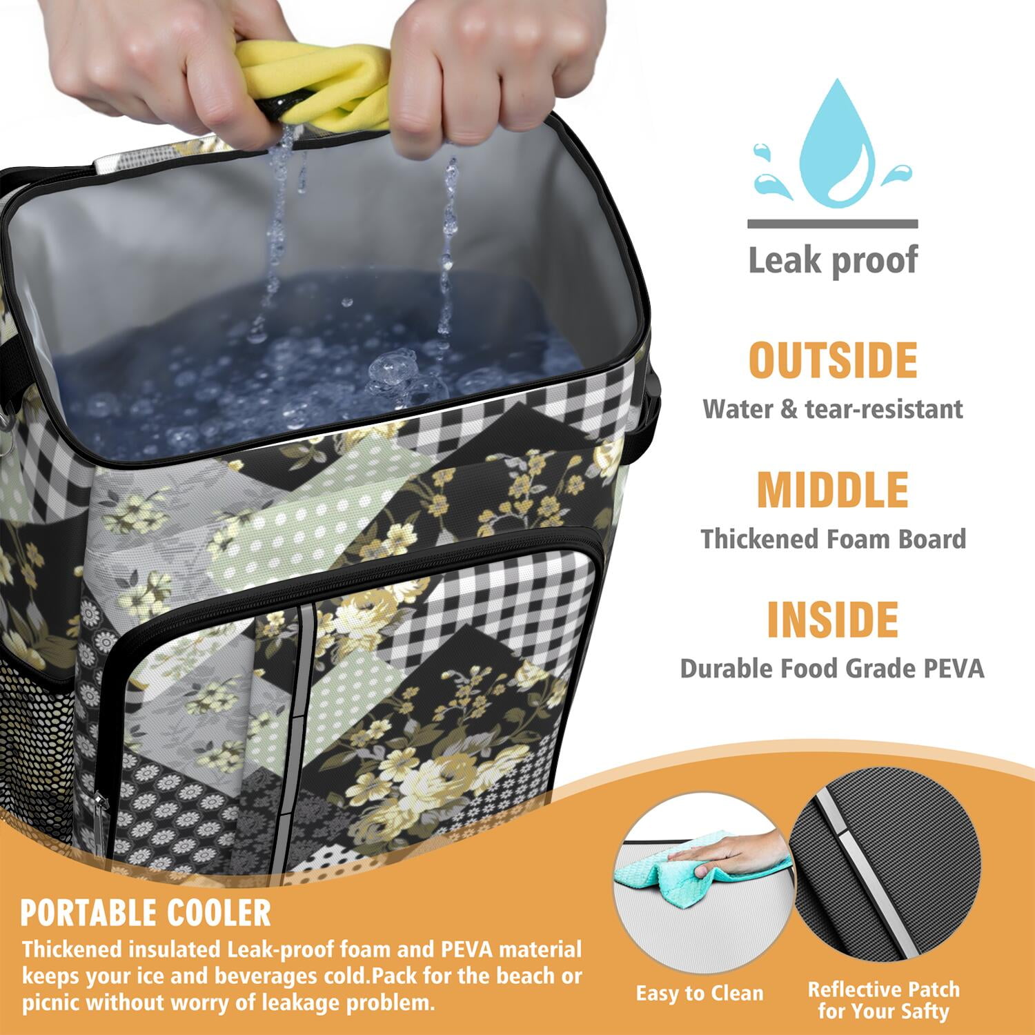Travel Cooler Bag - Pioneer Flower Floral Print Pattern Camping Beer Cooler Backpack with Bottle Opener- Waterproof Insulated Picnic Backpacks - Cooler Bag for Beach