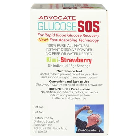 Glucose SOS, Instant Dissolve Glucose Tablet Alternative for Blood Sugar Recovery, Kiwi Strawberry 6 Count