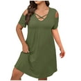 thumbnail image 2 of Off Shoulder Dress, Plus Size Summer Dresses for Women, Oversized Cross V-Neck Casual Loose Fit, 2 of 6