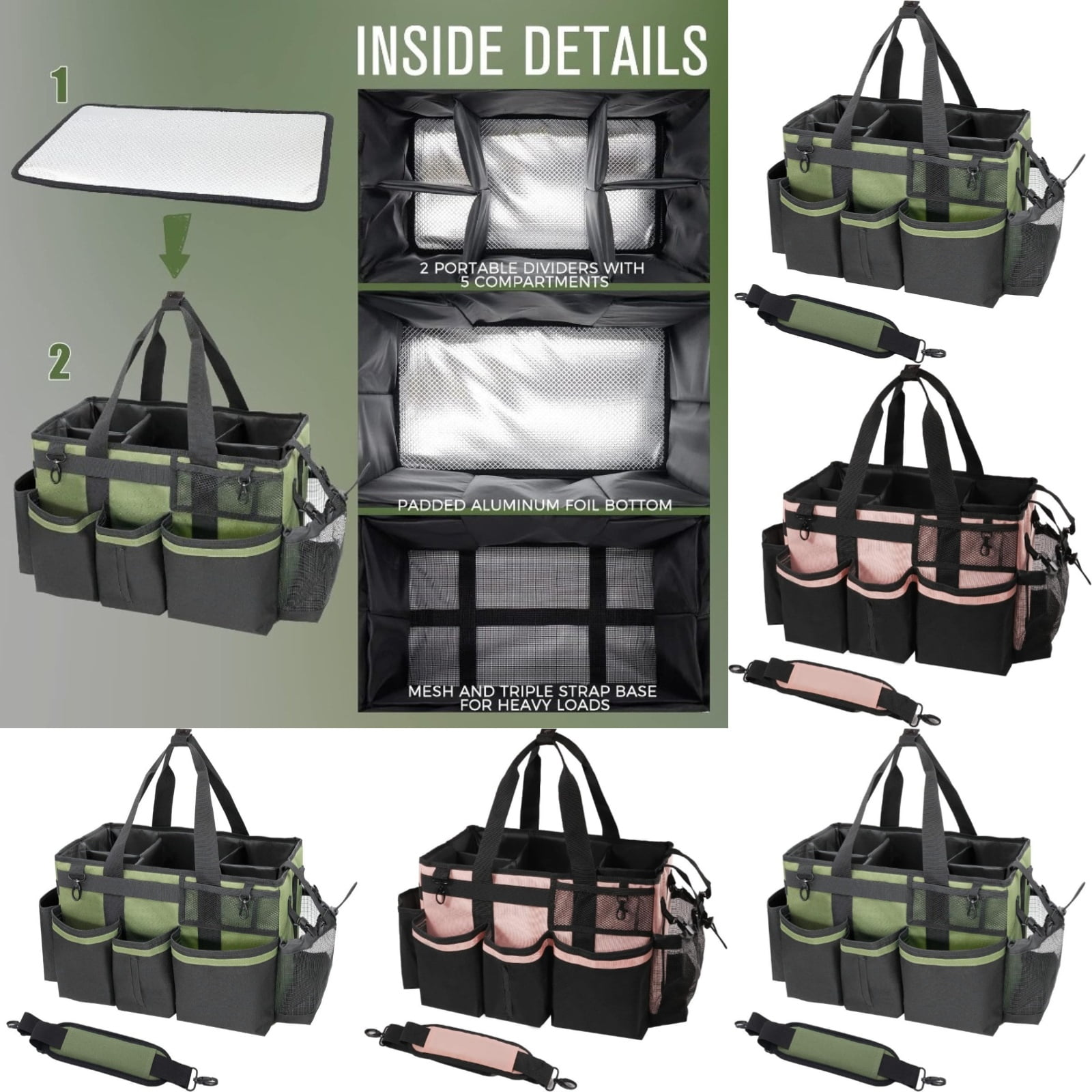 Large Capacity Multi-Pocket Cleaning Tool Organizer Tote Bag, Detachable Strap Lightweight Design, For Home Car Housekeeping Tools Storage