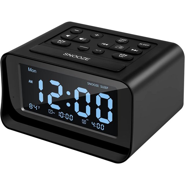 Radio despertador Sincero con alarma dual digital 2 puertos de carga USB negro