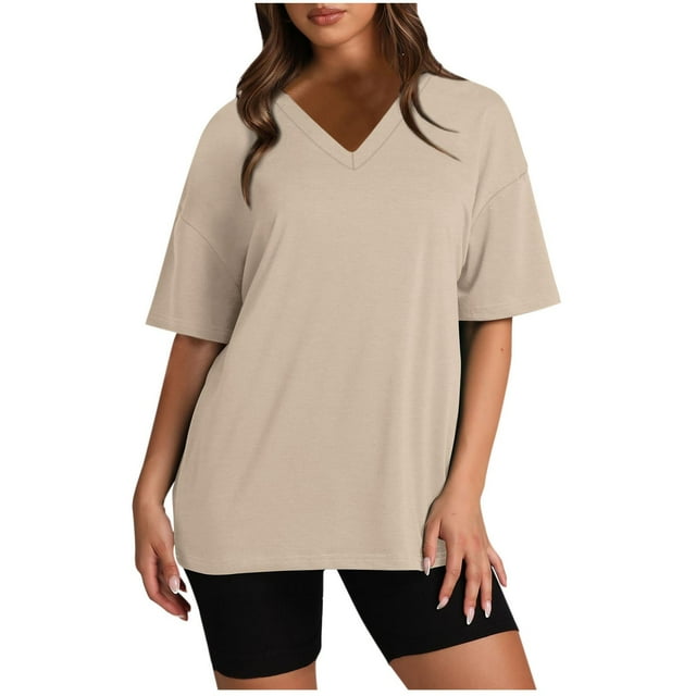 Yuyuzo 2 Piece Sets for Women Summer V Neck Short Sleeve Basic Tshirts Compression Shorts Lounge Sets