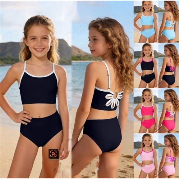 Shadoumai Ruffle Girls Swimsuits Ruched Side Bikini Sets Tie-Straps Tankini with Shorts 2Piece Cut Out Girls Bathing Suit
