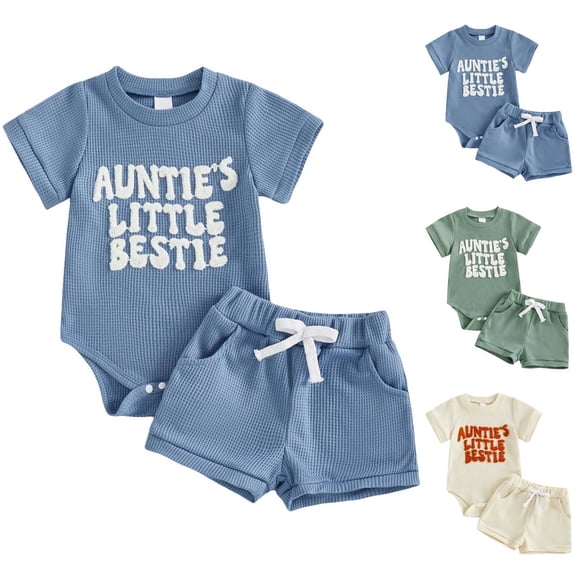 Pandaie Newborn Baby Boy Summer Clothes Short Sleeve Romper Bodysuit Shorts Set Toddler Knitted Ribbed Outfits 2Pcs 3-18M Blue