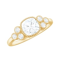 Rosec Jewels Moissanite Cushion Cut Engagement Ring 1 Carat - 6 mm - Bezel Set Ring - D-VS1 Quality Certified, 14K Yellow Gold, US 6.50