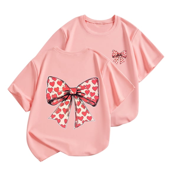 Eltusu Girls Cotton T-Shirts, 2 Pieces Pullover Crewneck Printed Short Sleeve Tops Pink Size 2-14 T