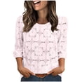 thumbnail image 2 of Craaazy Women's Relaxed Fit Crew Neck Blouse, Solid Color 3/4 Sleeve Lace Eyelet Top, Loose Comfy Floral Lace Casual Tee for Spring & Summer Gifts, 2 of 6