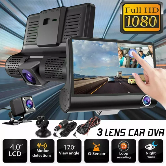 4" Touch Screen Dash Cam 1080P Dual Lens Car DVR Recorder Front and Rear Camera