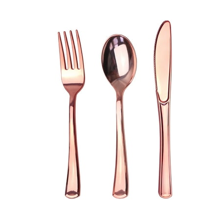 Antique Gold Silverware Set JL Prime 120 Rose Gold Plastic Silverware Set, Rose Gold Plastic Cutlery Set, Heavy Duty Utensils, Disposable Rose Gold Flatware, 40 Plastic Forks, 40 Plastic Spoons, 40 Plastic Knives ()