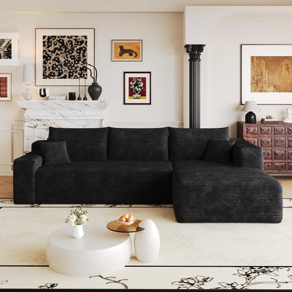 EHANCIS 103" Cloud Sectional Sofa, L-Shaped Boneless Couch with Right Chaise, No Assembly, Plush Corduroy, for Living Room,Black