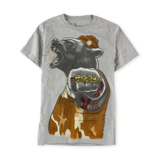 ROOK - Camiseta gráfica para hombre Thug Grizzly Bear, gris, pequeña ROOK Camiseta gráfica