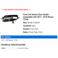 thumbnail image 2 of Front Left Interior Door Handle - Compatible with 2017 - 2018 Nissan TITAN, 2 of 2