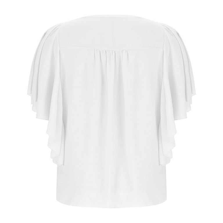 Dressy Blouses for Women, Short Sleeve Chiffon Tops Round Neck