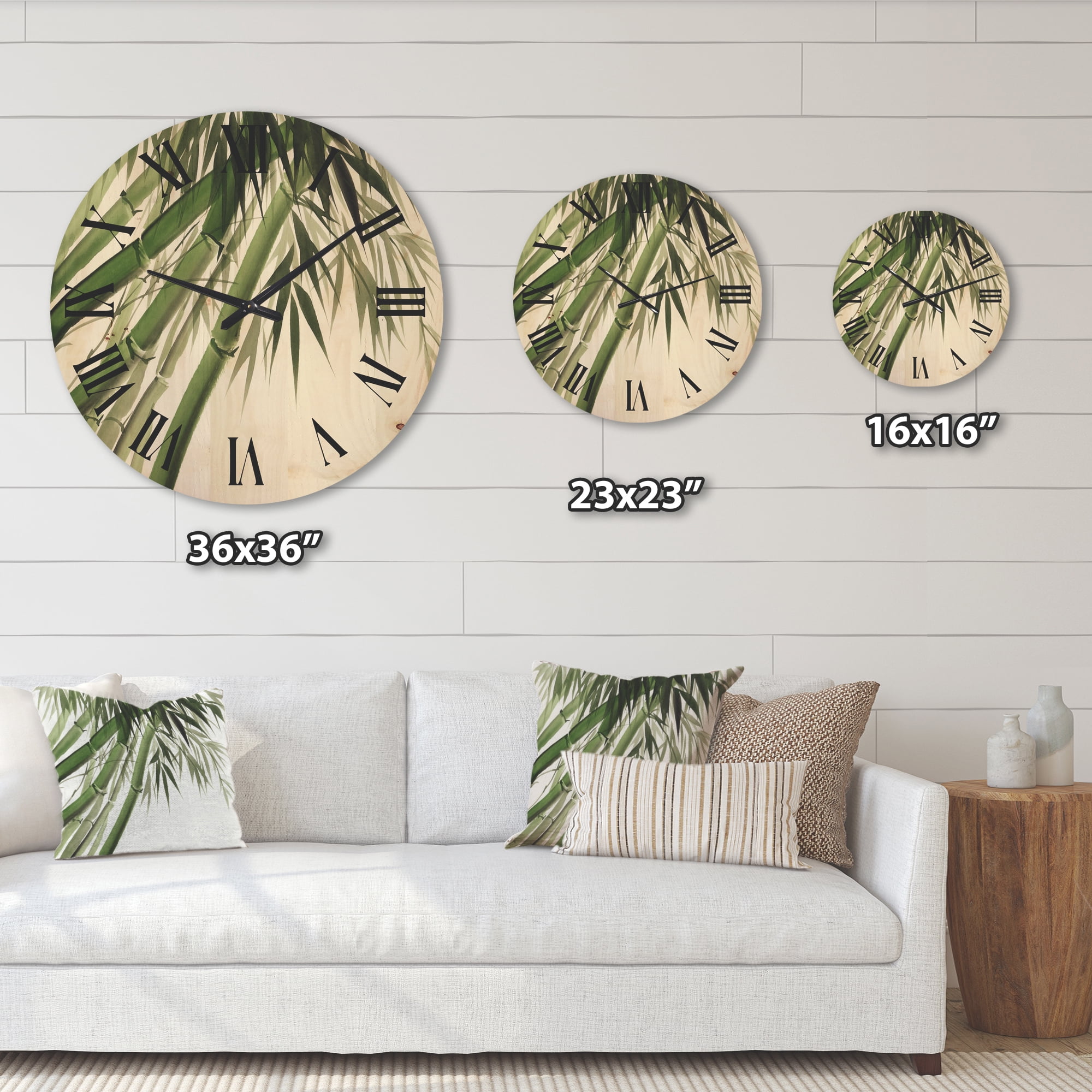 Designart 'Ancient Dark Green Bamboo' Traditional Wood Wall Clock