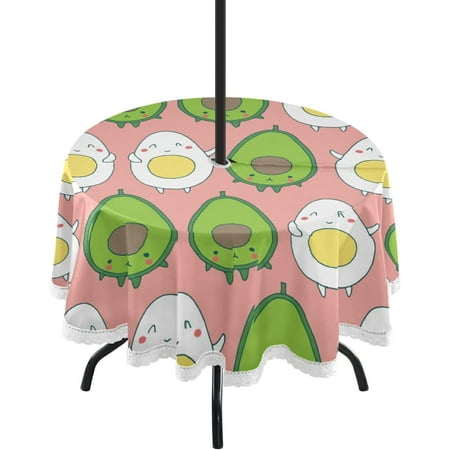 

SKYSONIC Cute Cartoon Avocado Round Tablecloth 60In Waterproof Table Cover with Umbrella Hole and Zipper Party Patio Table Covers for Indoor & Outdoor Backyard /BBQ/Picnic