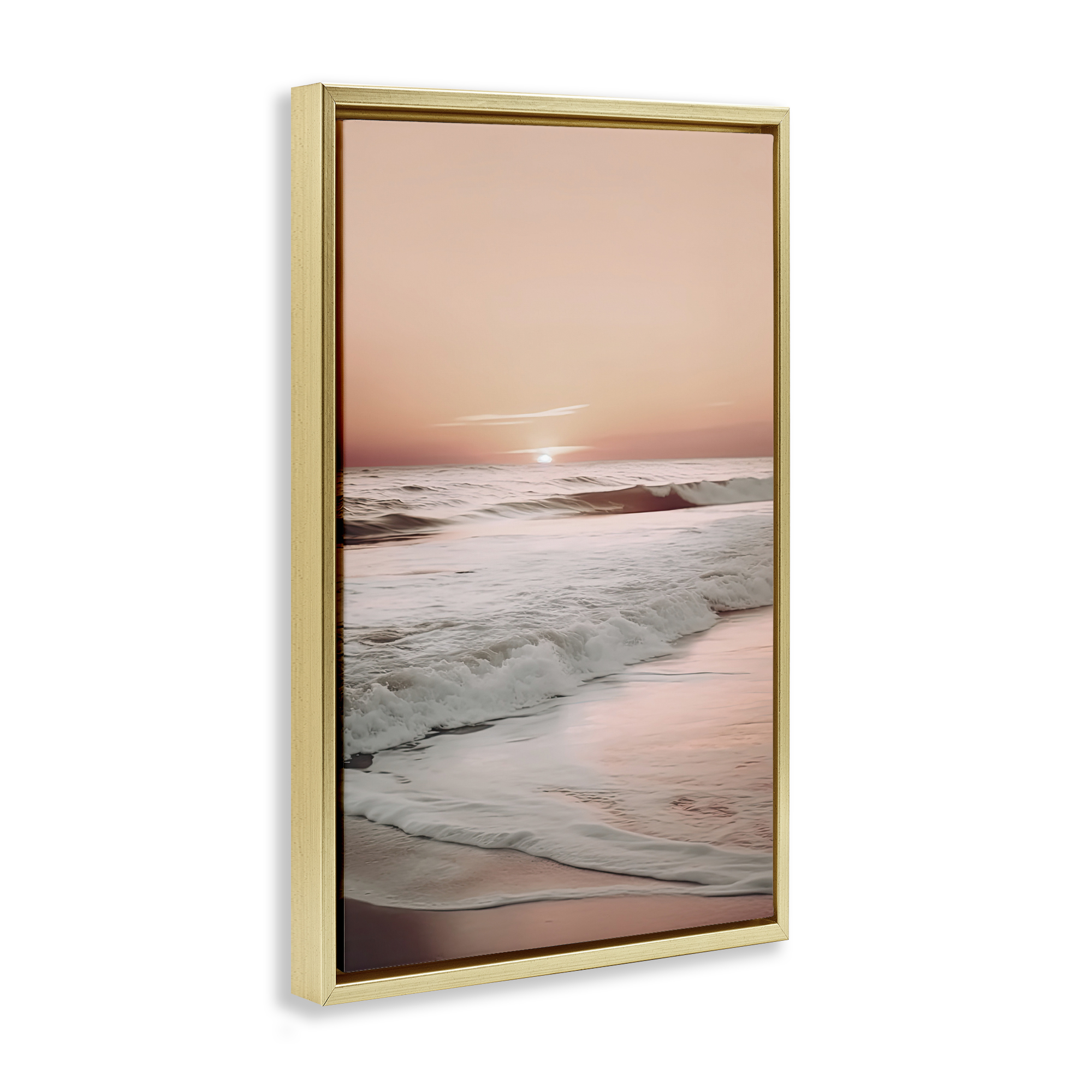 Apricot Beach View Gold Framed Floater Canvas Wall Art, design by Decent Exposures