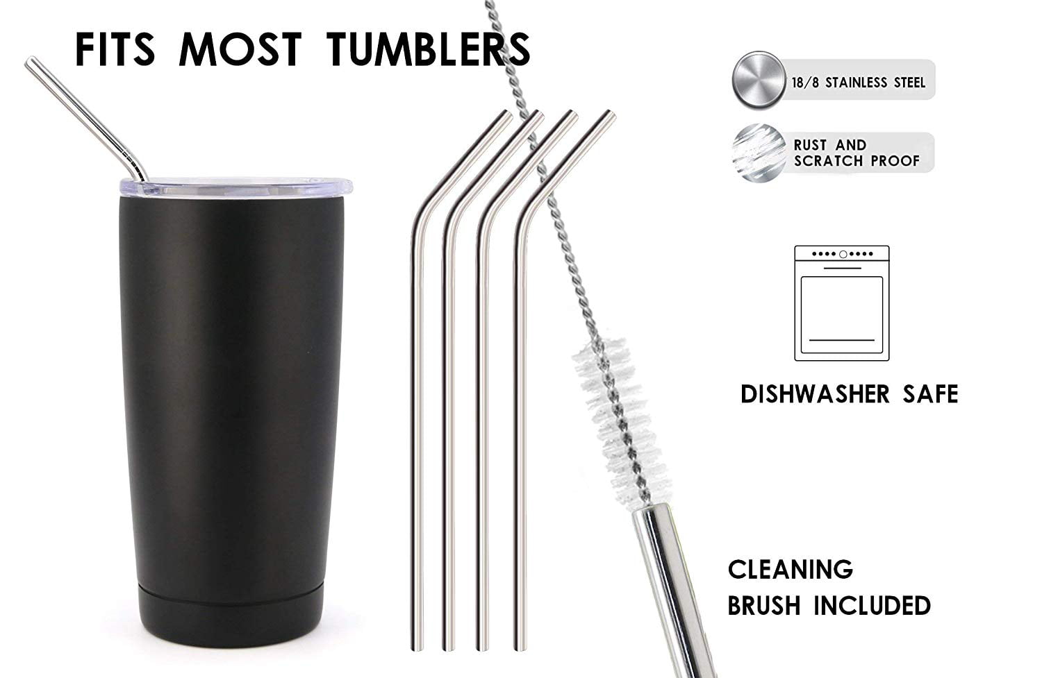  8 Piece 5/16 inch (8mm) Wide Stainless Steel Straws for 40 oz  Tumbler with Handle, 12 Inch Long Reusable Metal Drinking Straws,  Replacement Straws with Silicone Tips & Cleaning Brush, Silver 