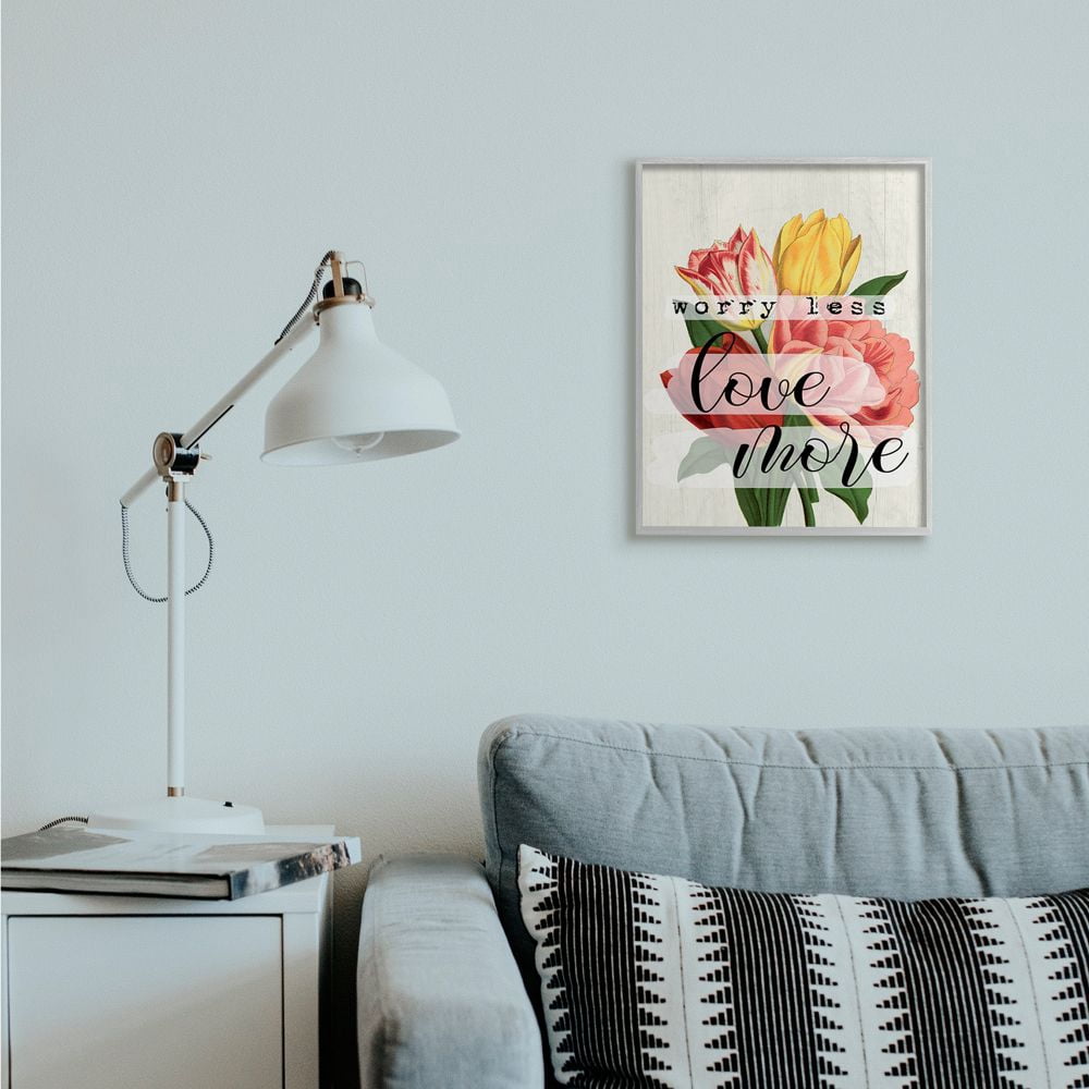 Stupell Industries Worry Less Love More Text with Fresh Floral Design Designed by Daphne Polselli