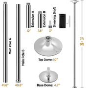Renwick Portable Removable Home Dancing Pole, Height Adjustable 7'-9' Silver