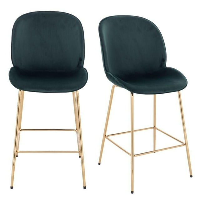 Upholstered Velvet Stool with Gold Legs – Set of 2 Comfortable Velvet Stools with Foot Rest, Modern Design for Kitchens, Bars, and Contemporary Spaces