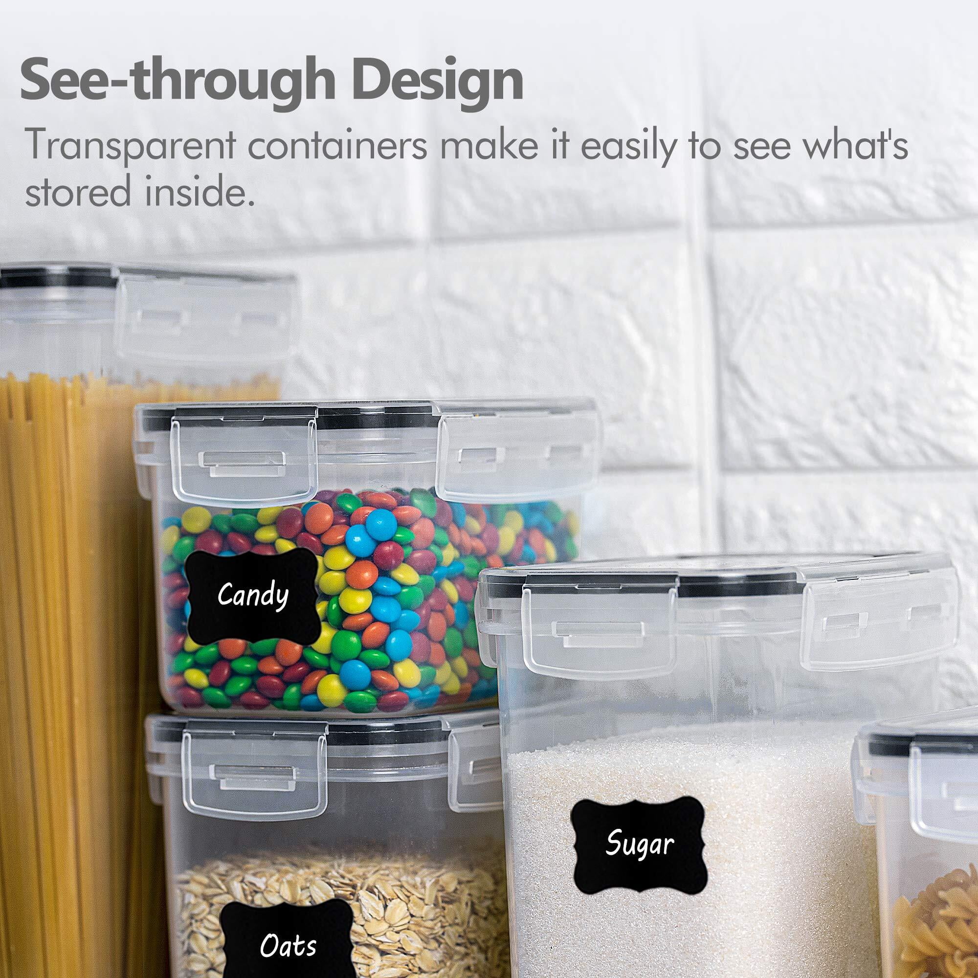 Sindcom Airtight Food Storage Containers Set, 14pcs Plastic Kitchen and Pantry Organization Canisters, Black