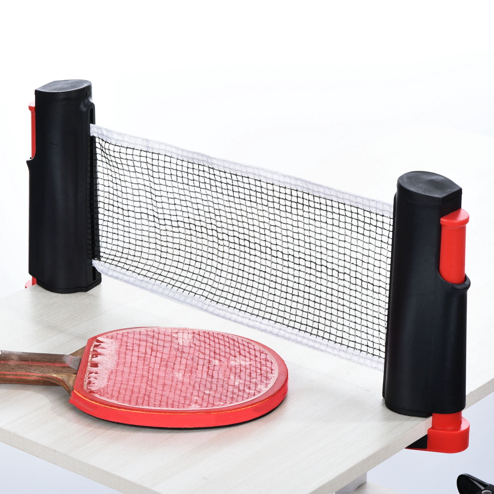 Uxcell Up to 2" Retractable Ping Pong Net Portable Table Tennis Net and Post Replacement for Any Table, Black Red