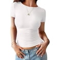 thumbnail image 3 of Womens Basic T Shirts Summer Short Sleeve Crewneck Slim Fit Cute Crop Tops White S, 3 of 7