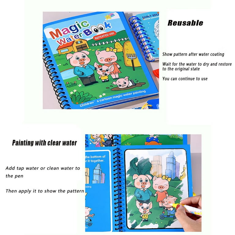 Vrurc 1Pcs Magical Book Water Drawing Montessori Toys Reusable
