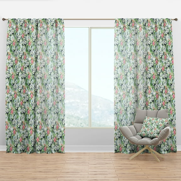 Designart 'Flowers With Green Leaves IV' Floral Curtain Panel