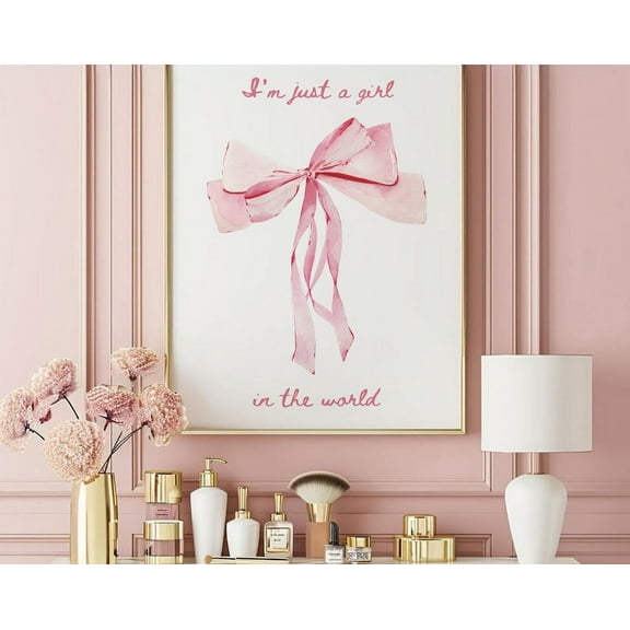 Coquette Room Decor Art Print, Pink Bow I'M Just A Girl Printable Poster, Room Decor For Teen, Soft Girl Aesthetic, ,Decor For Living Room Bedroom, 8x12 UNFRAMED