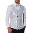 thumbnail image 1 of INSPIRE CHIC Chaleco para Hombre V-Neck Slim Fit Doble Botón Fiesta Disco Prom Nocheclub Chaleco de Lentejuelas S Plata, 1 of 5