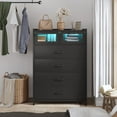 Black 6 Drawers Dresser with LED Lights, Modern Tall Chest of Drawers