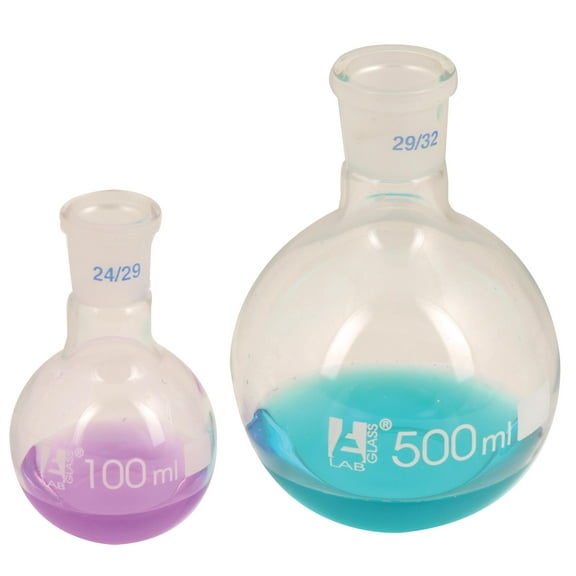 Boiling Flask with Joint, 50ml - Socket Size 19/26 - Flat Bottom, Interchangeable Joint - Borosilicate Glass - Eisco Labs