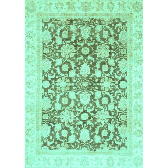 Ahgly Company Machine Washable Indoor Rectangle Oriental Turquoise Blue Traditional Area Rugs, 5' x 7'