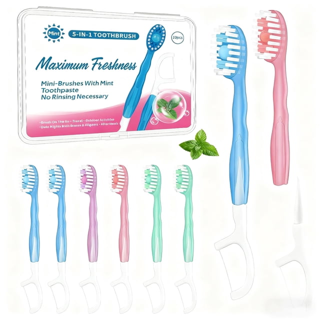 Cepillo de dientes desechable mini 5 en 1 Malisseladi, 10 piezas