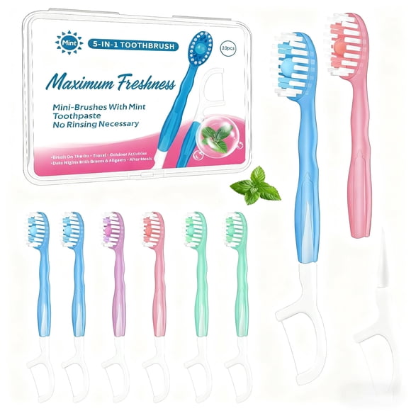 Malisseladi Cepillo de dientes desechable de viaje 5 en 1, 10 unidades