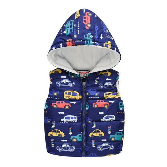 ATOGUTA Boy's Padded Winter Coat Hooded Warm Puffer Vest Outerwear Soft Flannel Lined Insulation Waistcoat Dark Blue, Size 1T-5T
