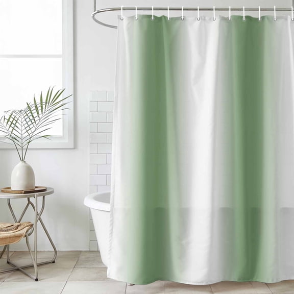 Sage Green White Ombre Waterproof Fabric Shower Curtain,Modern Abstract Art Farmhouse Gradient Waterproof Fabric Shower Curtain for Bathroom Bathtubs Shower Curtains with 12 Hooks Standard 66x72
