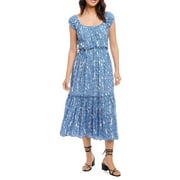 Karen Kane Floral Puff Sleeve Tiered Midi Dress