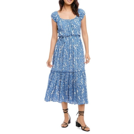 Karen Kane Floral Puff Sleeve Tiered Midi Dress