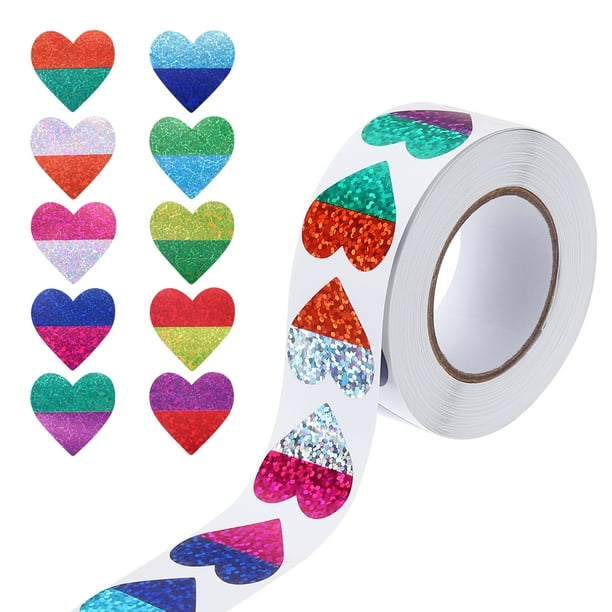 Uxcell 500Pcs Calcomanías de Corazón Autoadhesivas Brillantes Calcomanías de Foil de Incentivo para Recompensa Suministro de Maestro de Aula Decoración de Paquete de Cumpleaños, Multicolor, 1 pulgada