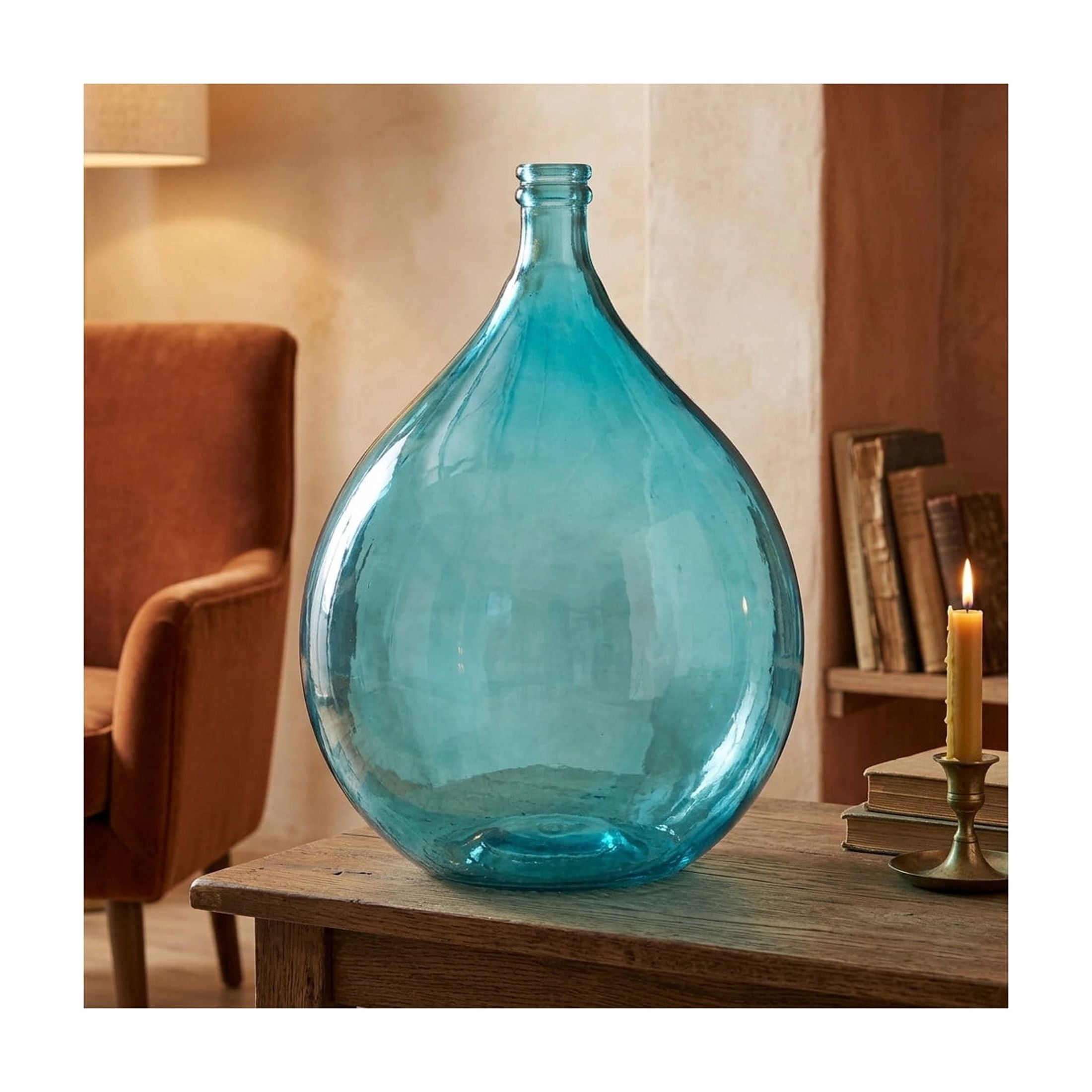 DecMode 22" Handmade Spanish Bottle Neck Teal Glass Vase
