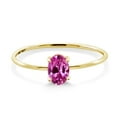 thumbnail image 3 of Gem Stone King 10K Yellow Gold Oval Pink Created Sapphire Engagement Ring for Women (0.50 Cttw), 3 of 6