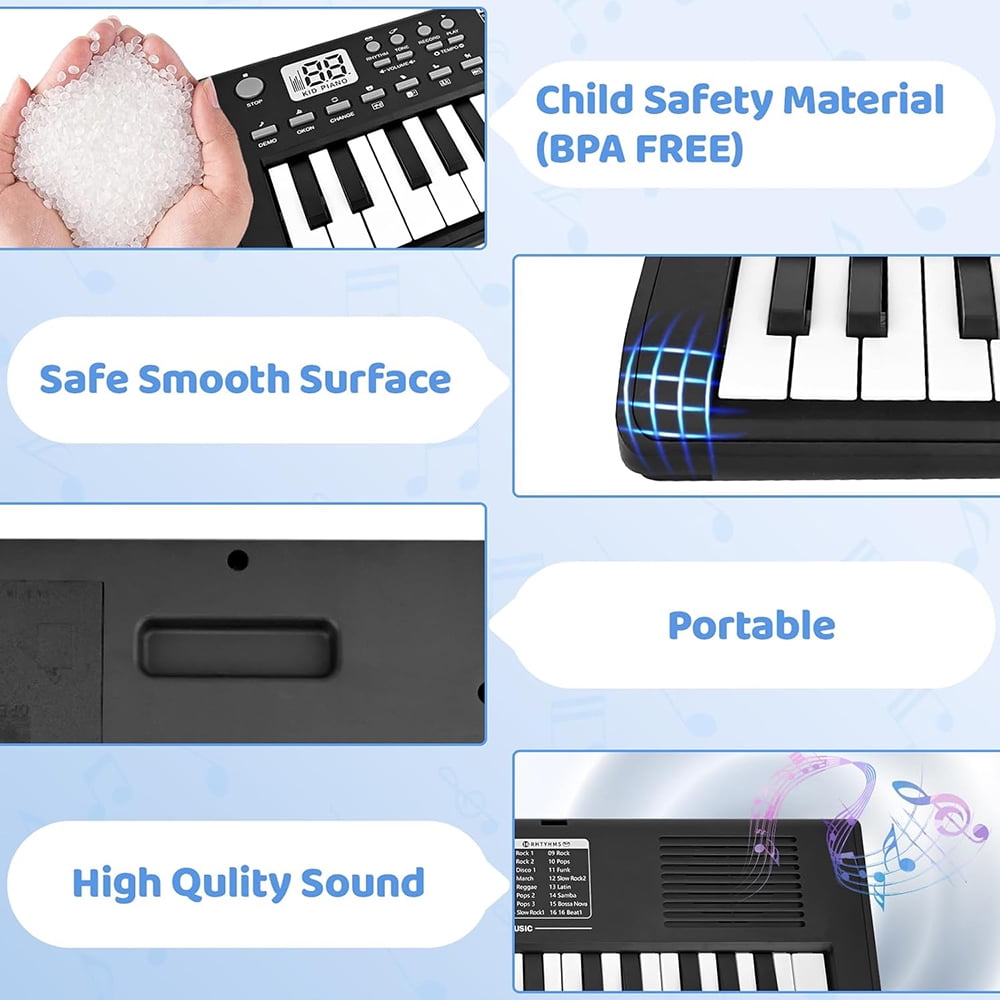TIANLAIMEI Electric Digital Piano 37 Key Musical Beginner Electric Keyboard with Microphone USB Rechargeable, Gifts for Christmas, Birthday