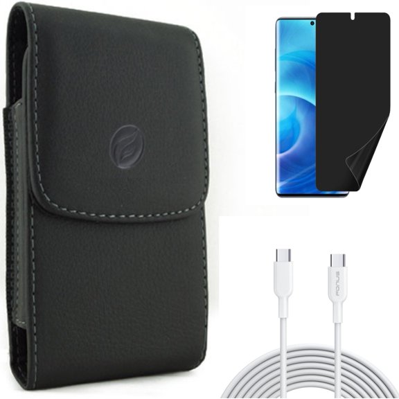 10ft Long Type-C Cable w Privacy Screen Protector w Case Belt Clip for Samsung Galaxy S20 - Fast Charger Cord PD, TPU Film [NOT GLASS], Leather Holster P2G fits Samsung Galaxy S20 Model